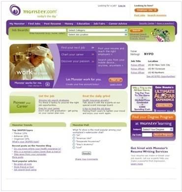 Monster.com homepage redesign, 1st iteration Monster.com homepage redesign, 1st iteration